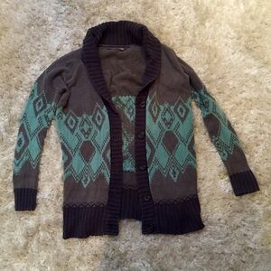 Anthropologie Gray and Teal Patterned Sweater